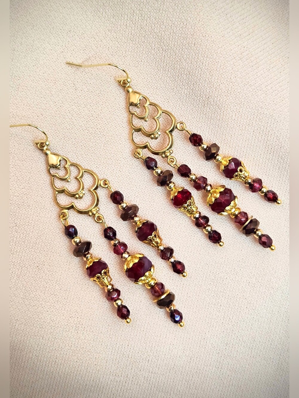 Victorian Festive Chandeliers Rave Red Berry In Long Handmade Artisan Earrings